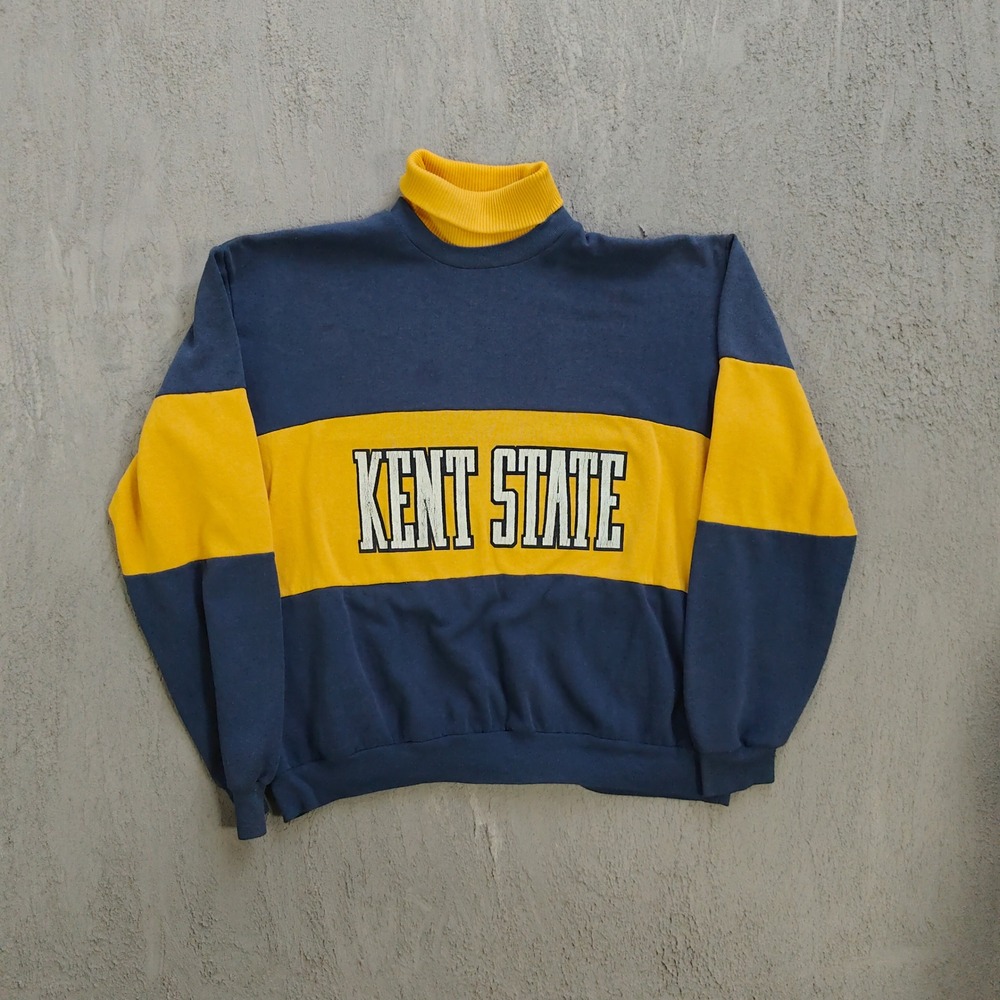 Vintage Kent State Mock Neck Sweatshirt Men Large Blue Yellow 80s Nutmeg